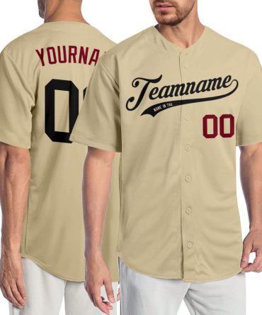 Custom Sand Black-Crimson Authentic Baseball Jersey