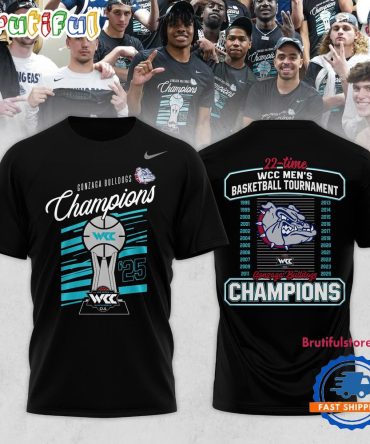Gonzaga Bulldogs 2025 Wcc Men’S Basketball Conference Tournament Champions 22 Time T Shirt