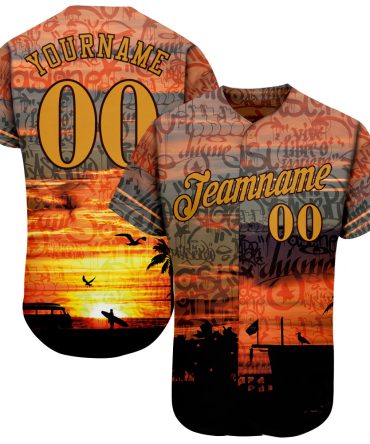 Custom Graffiti Pattern Gold-Brown 3D Beach Authentic Baseball Jersey