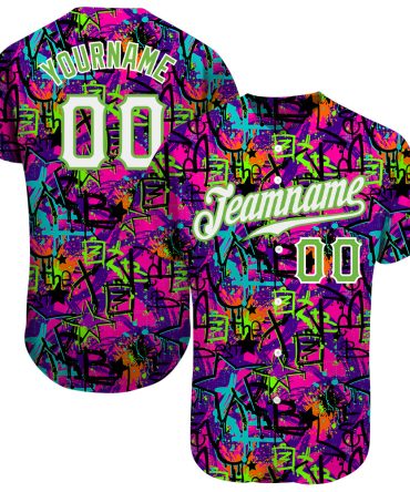 Custom Graffiti Pattern White-Neon Green 3D Authentic Baseball Jersey
