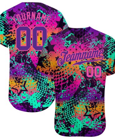 Custom Graffiti Pattern Purple-Pink 3D Authentic Baseball Jersey