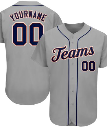 Custom Gray Navy-Orange Authentic Baseball Jersey