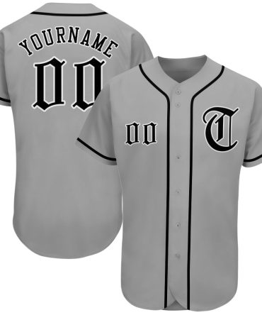 Custom Gray Black-White Authentic Baseball Jersey