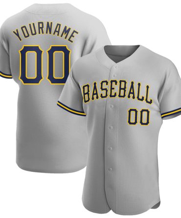Custom Gray Navy-Gold Authentic Baseball Jersey