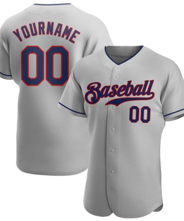 Custom Gray Navy-Red Authentic Baseball Jersey
