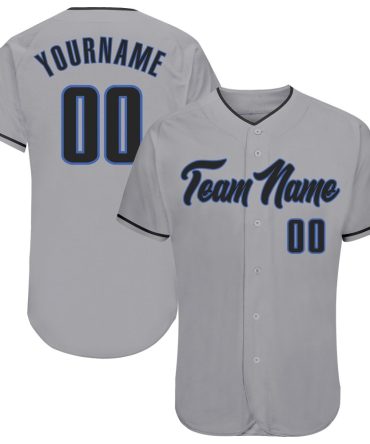 Custom Gray Black-Blue Authentic Baseball Jersey