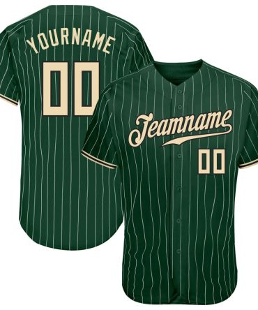 Custom Green White Pinstripe Cream-Black Authentic Baseball Jersey