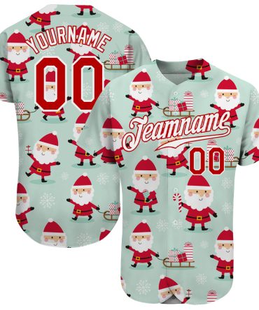 Custom Green Red-White Christmas 3D Authentic Baseball Jersey