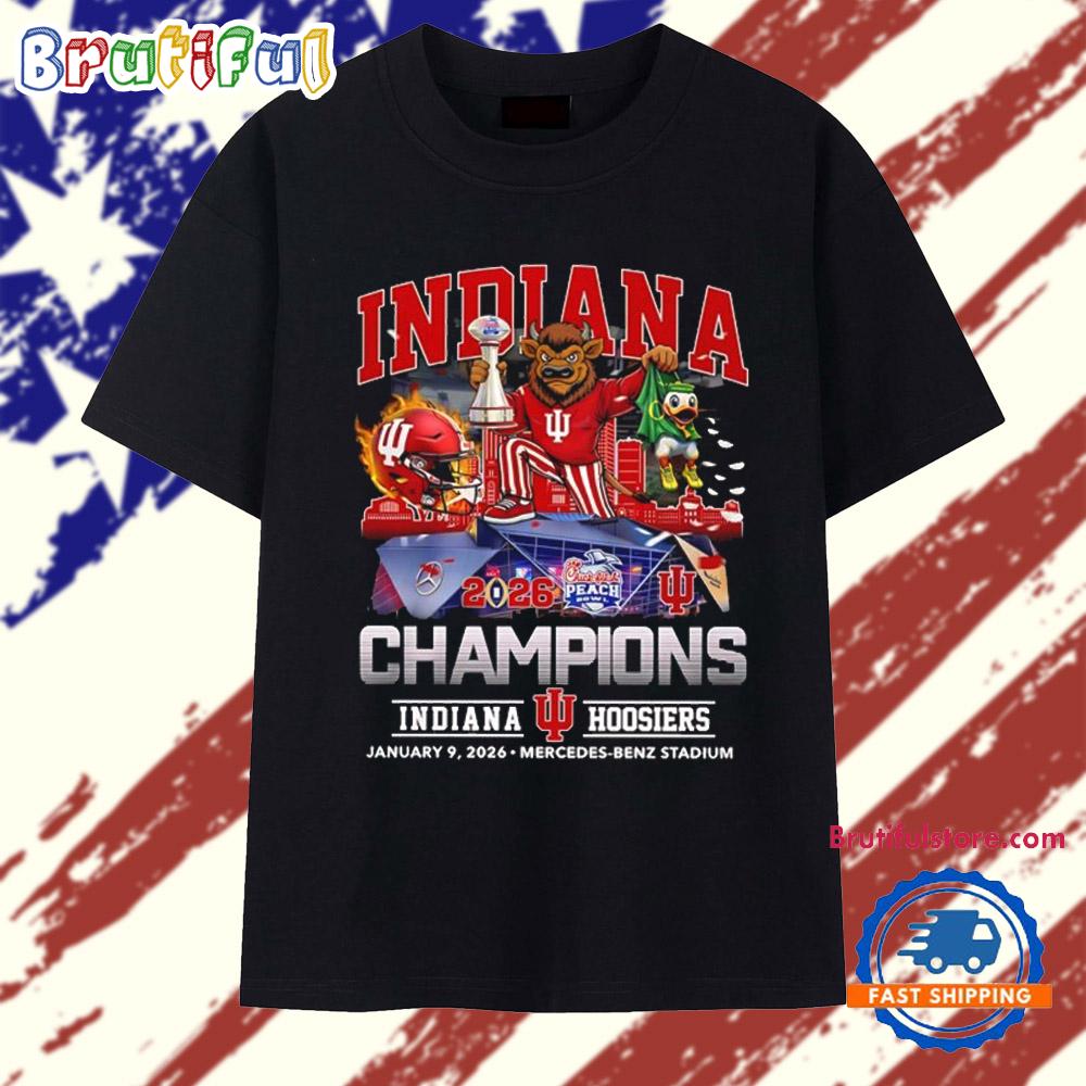Indiana Hoosiers 2026 Chick-Fil-A Peach Bowl Champions Mascot T Shirt