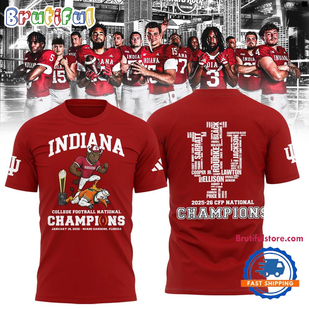 Indiana Hoosiers Cfp National Champions 2026 Mascot Winner Red T Shirt