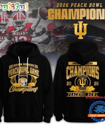 Indiana Hoosiers Ncaa 2026 Peach Bowl Champions Gold Black Hoodie