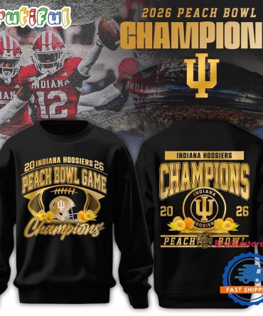 Indiana Hoosiers Ncaa 2026 Peach Bowl Champions Gold Black Sweatshirt