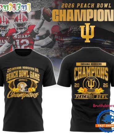 Indiana Hoosiers Ncaa 2026 Peach Bowl Champions Gold Black T Shirt