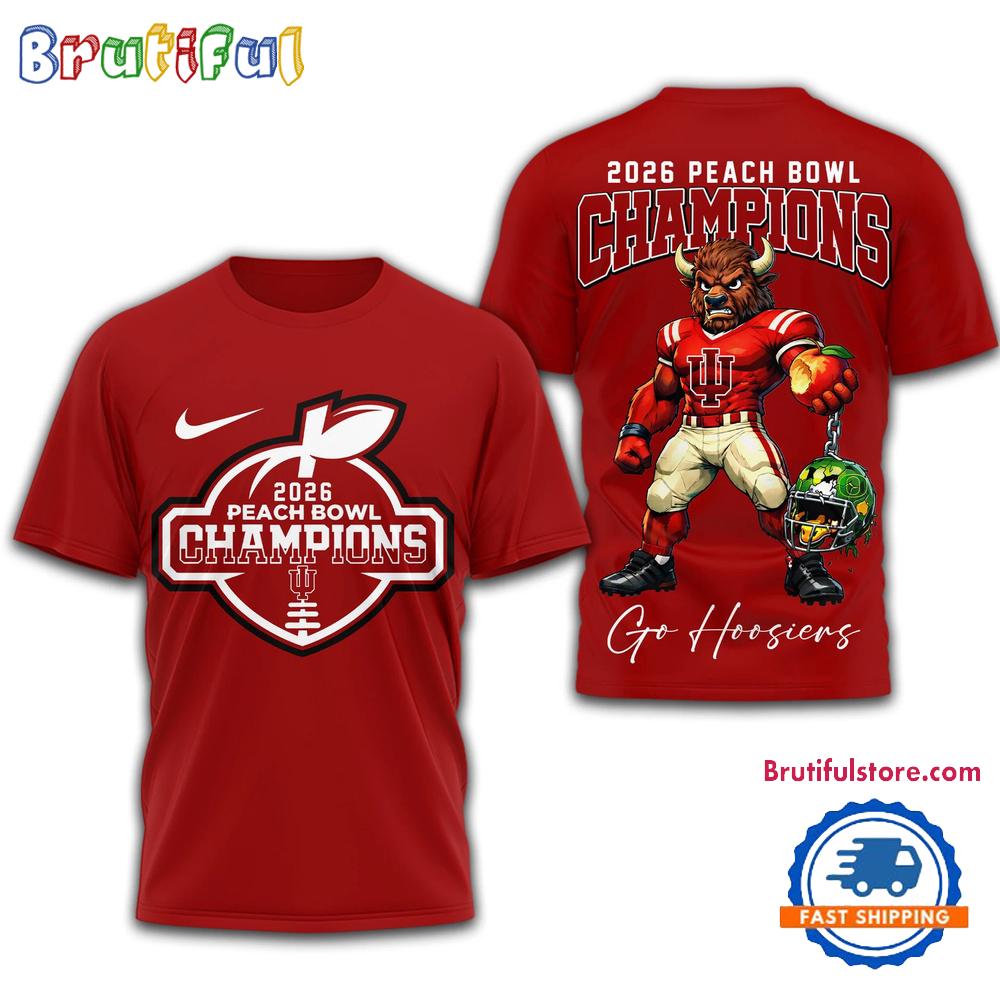 Indiana Hoosiers Ncaa 2026 Peach Bowl Champions Red Design 3D Shirt