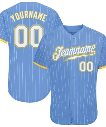 Custom Light Blue White Pinstripe White-Gold Authentic Baseball Jersey