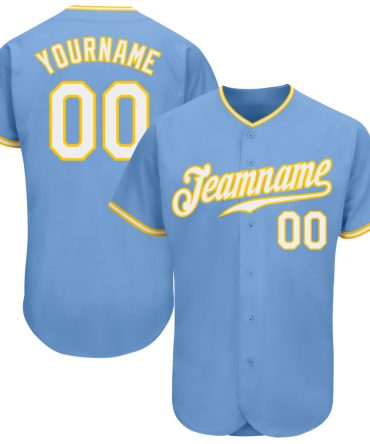 Custom Light Blue White-Gold Authentic Baseball Jersey