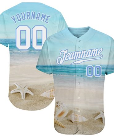 Custom Light Blue White-Light Blue 3D Pattern Design Beach Authentic Baseball Jersey
