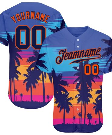 Custom Royal Navy-Orange 3D Pattern Design Palm Trees Authentic Baseball Jersey