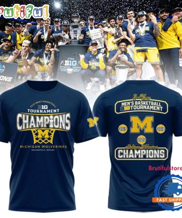 Michigan Wolverines 2025 Big Ten Men’S Basketball Conference Tournament Champions 3D Shirt