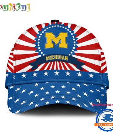 Michigan Wolverines American Flag Pattern Independence Day Baseball Cap