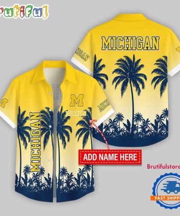 Michigan Wolverines Flower Palm Tree Summer Button Hawaii Shirt