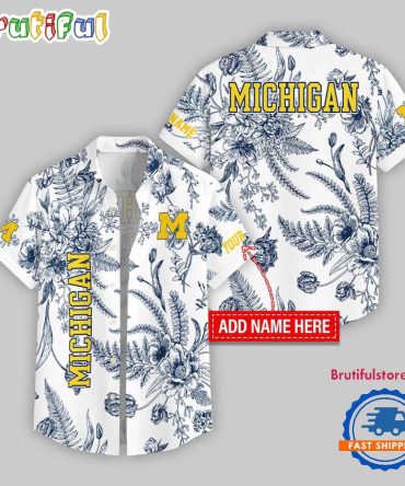 Michigan Wolverines Leaf  Flower Pattern Personalized Name Hawaii Shirt