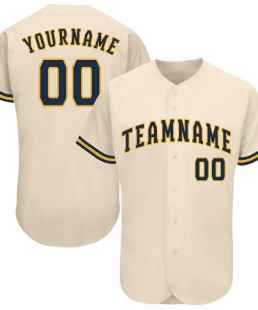Custom Cream Navy-Gold Baseball Jersey