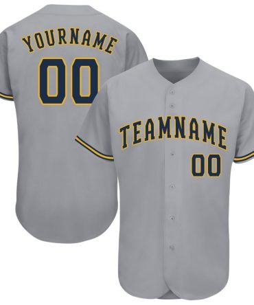 Custom Gray Navy-Gold Baseball Jersey