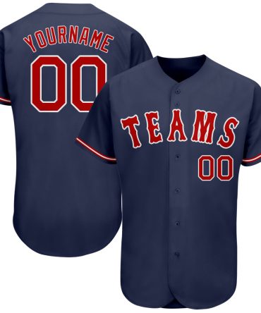 Custom Navy Red-White Authentic Baseball Jersey