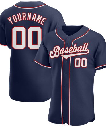 Custom Navy White-Red Authentic Baseball Jersey