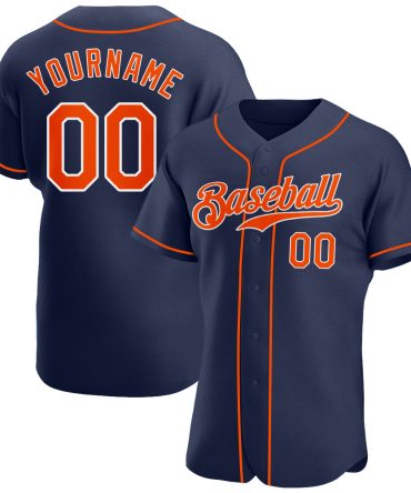 Custom Navy Orange-White Authentic Baseball Jersey