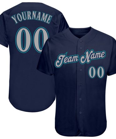 Custom Navy Gray-Teal Authentic Baseball Jersey