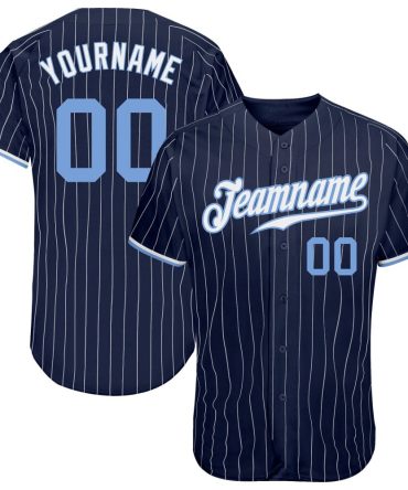 Custom Navy White Pinstripe Light Blue-White Authentic Baseball Jersey