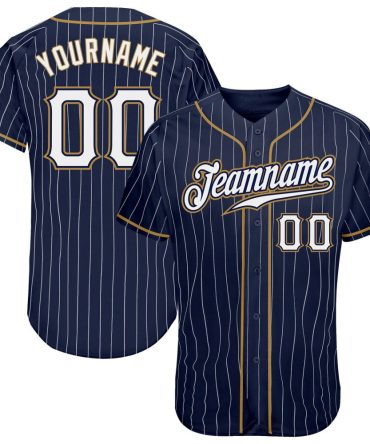 Custom Navy White Pinstripe White-Old Gold Authentic Baseball Jersey