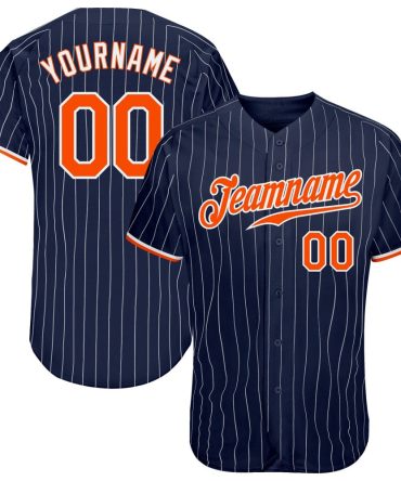 Custom Navy White Pinstripe Orange-White Authentic Baseball Jersey