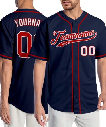 Custom Navy Red-White Authentic Baseball Jersey