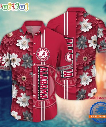 Ncaa Alabama Crimson Tide Flower Summer Aloha Button Hawaiian Shirt