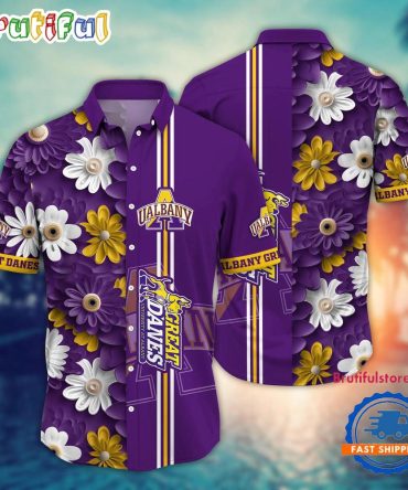 Ncaa Albany Great Danes Flower Summer Aloha Button Hawaiian Shirt