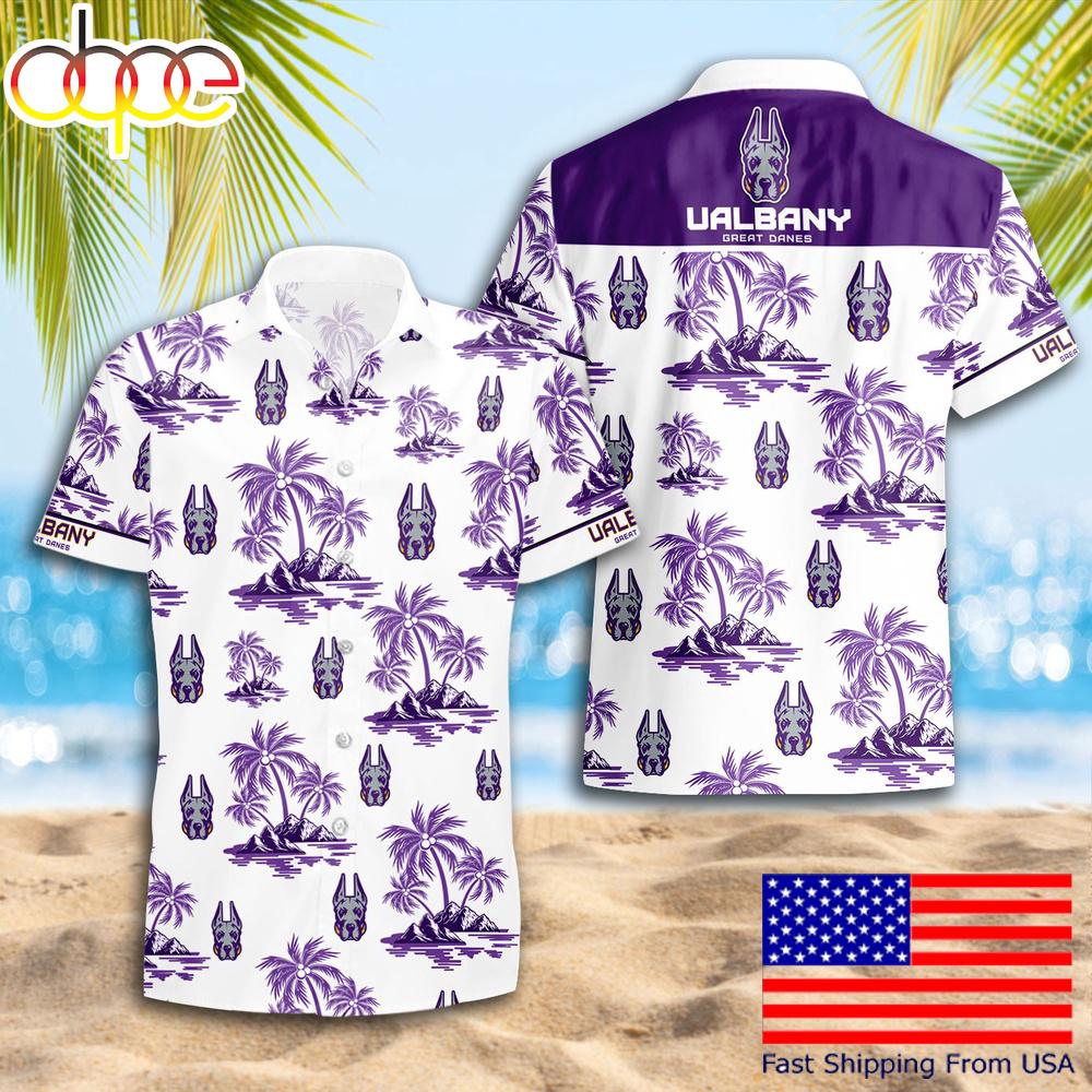 Ncaa Albany Great Danes Summer Coconut Tree Logo Pattern Hawaiian Shirts