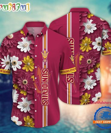 Ncaa Arizona State Sun Devils Flower Summer Aloha Button Hawaiian Shirt