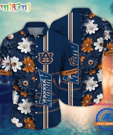 Ncaa Auburn Tigers Flower Summer Aloha Button Hawaiian Shirt
