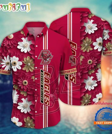 Ncaa Boston College Eagles Flower Summer Aloha Button Hawaiian Shirt