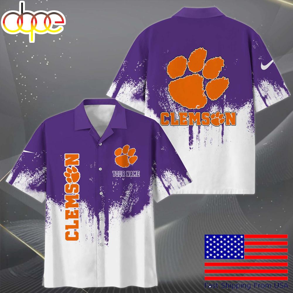 Ncaa Clemson Tigers Custom Paint Splatter Logo Hawaiian Shirt For Fans