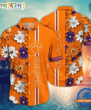 Ncaa Clemson Tigers Flower Summer Aloha Button Hawaiian Shirt