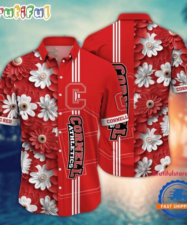 Ncaa Cornell Big Red Flower Summer Aloha Button Hawaiian Shirt
