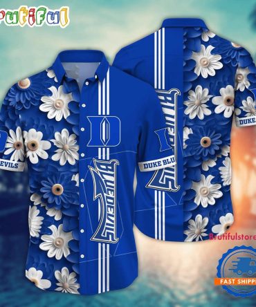Ncaa Duke Blue Devils Flower Summer Aloha Button Hawaiian Shirt