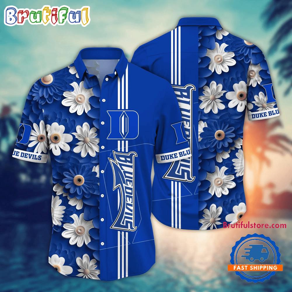 Ncaa Duke Blue Devils Flower Summer Aloha Button Hawaiian Shirt