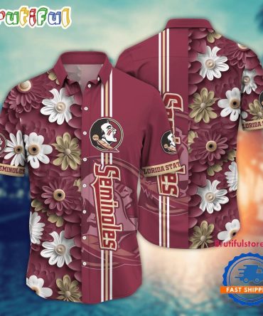 Ncaa Florida State Seminoles Flower Summer Aloha Button Hawaiian Shirt