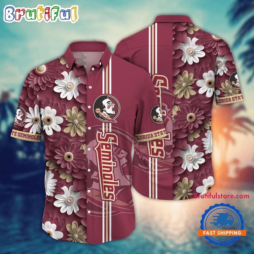 Ncaa Florida State Seminoles Flower Summer Aloha Button Hawaiian Shirt