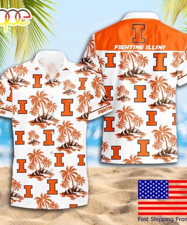 Ncaa Illinois Fighting Illini Summer Coconut Tree Logo Pattern Hawaiian Shirts